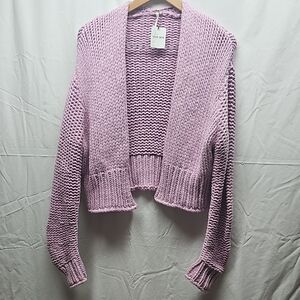 Free People Lilac Chunky Cropped Open-Front Cardigan
